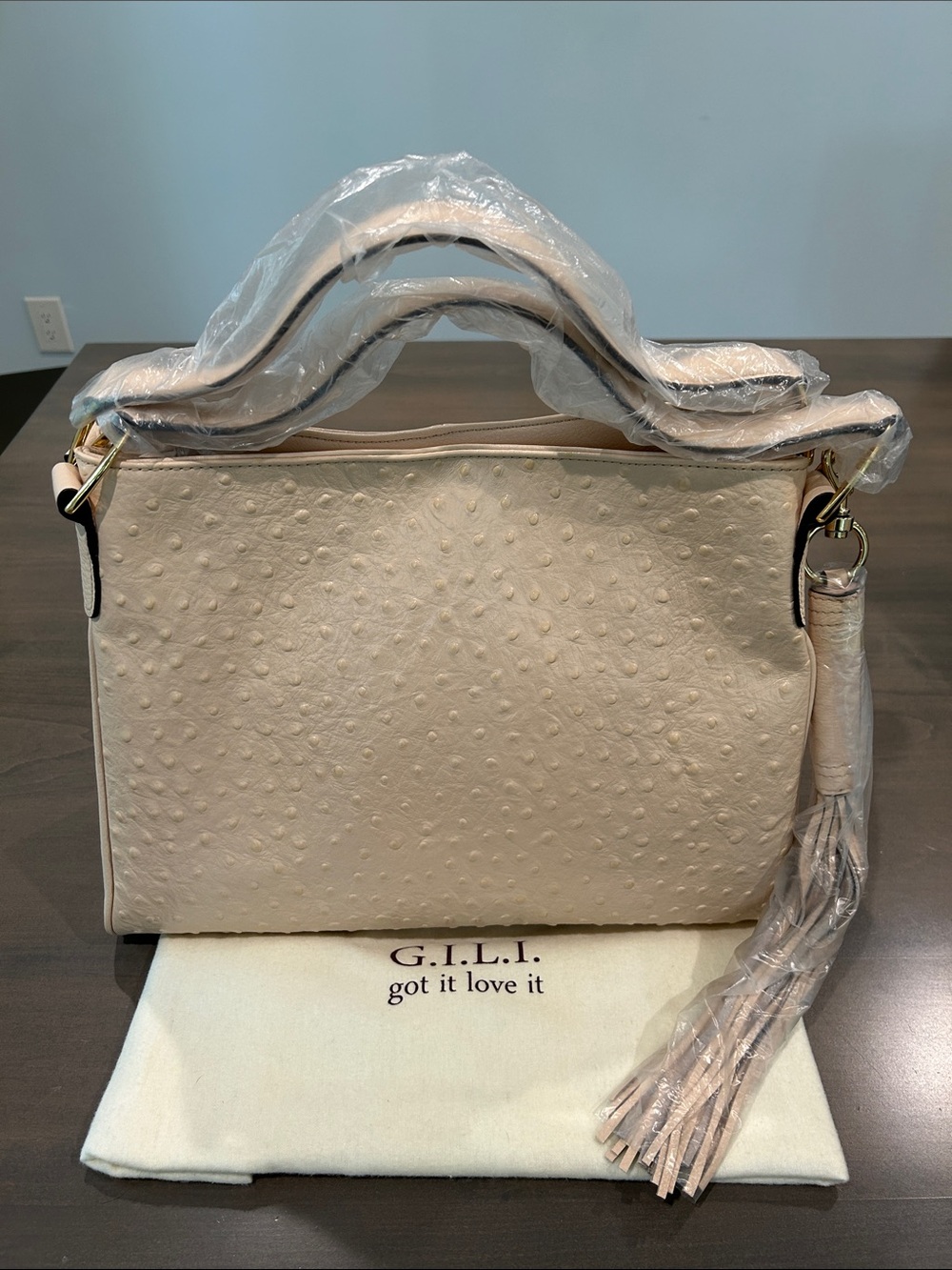 G.I.L.I. Pale Pink Ostrich-Texture Top Handle Satchel (Lisa Robertson Era)